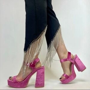 Amy Lynn Black Rhinestone Fringe Pants Party Cocktail Cutout High Waist Trousers